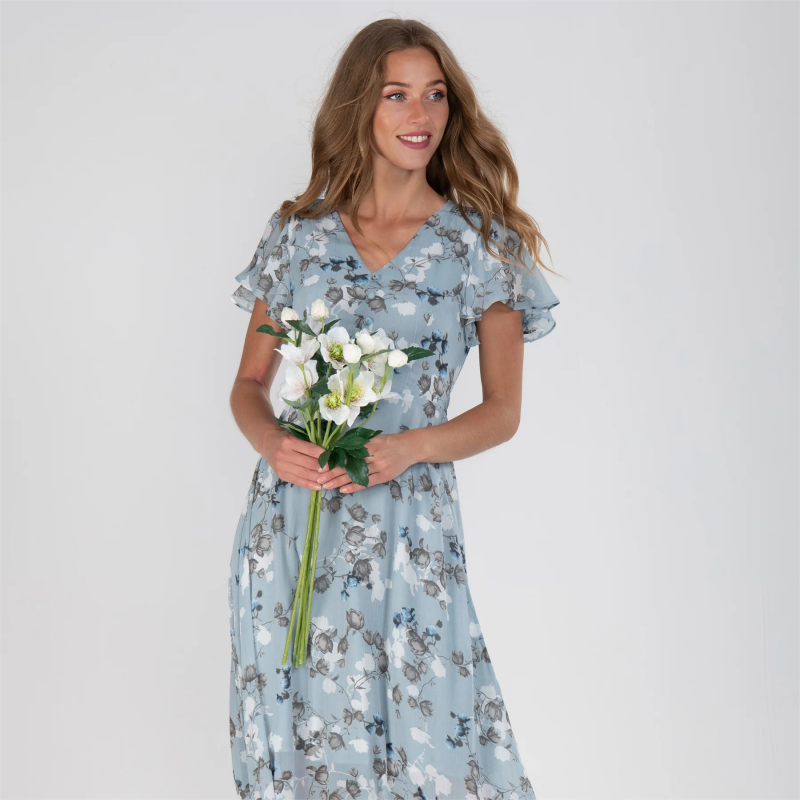 đKortĂ€rmad lĂ„ng klĂ€nning med blommönster--đ„Rea 50% rabatt