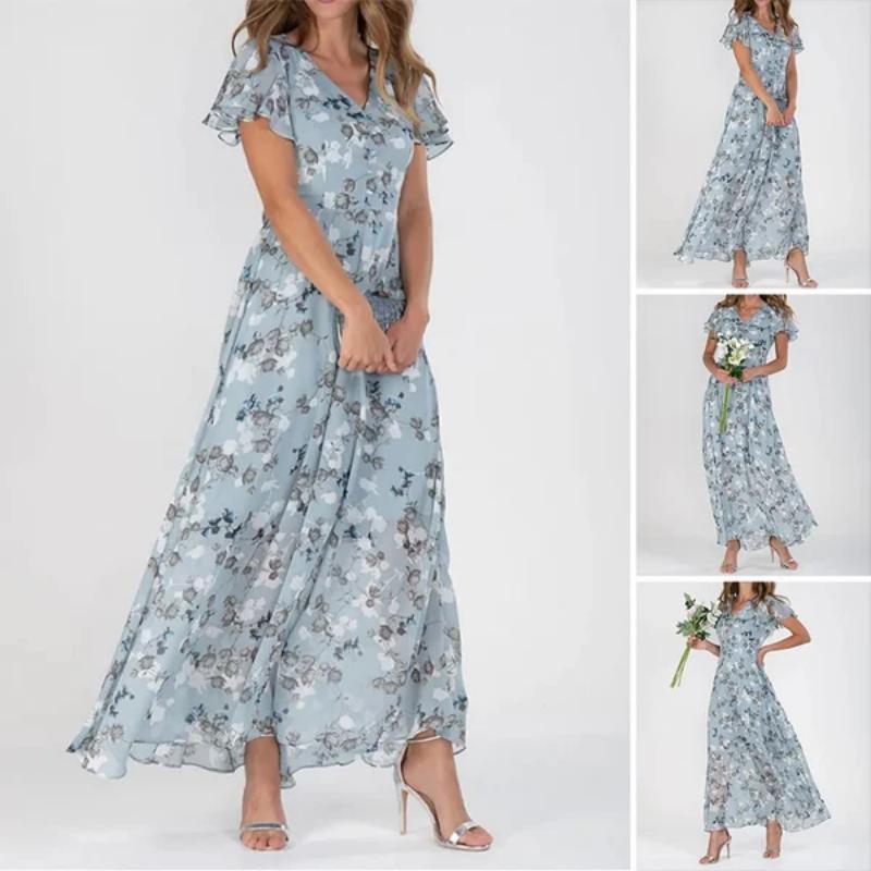 đKortĂ€rmad lĂ„ng klĂ€nning med blommönster--đ„Rea 50% rabatt