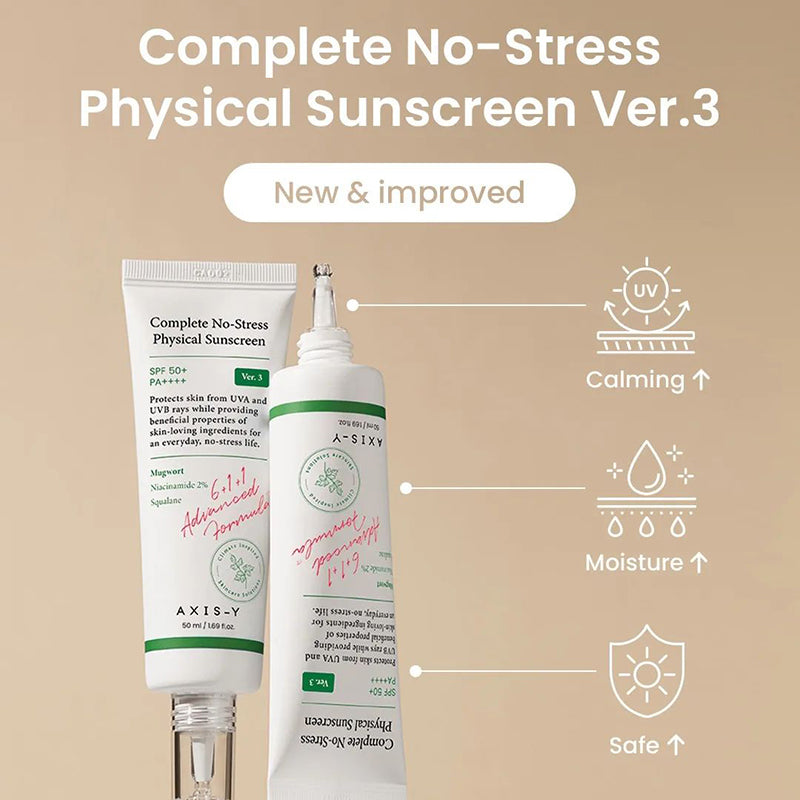 Axis-Y Complete No-Stress Physical Sunscreen V3 SPF 50+ / PA ++++ 50ml