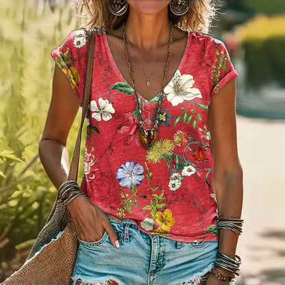 Vintage T-Shirt Med Blommigt Tryck